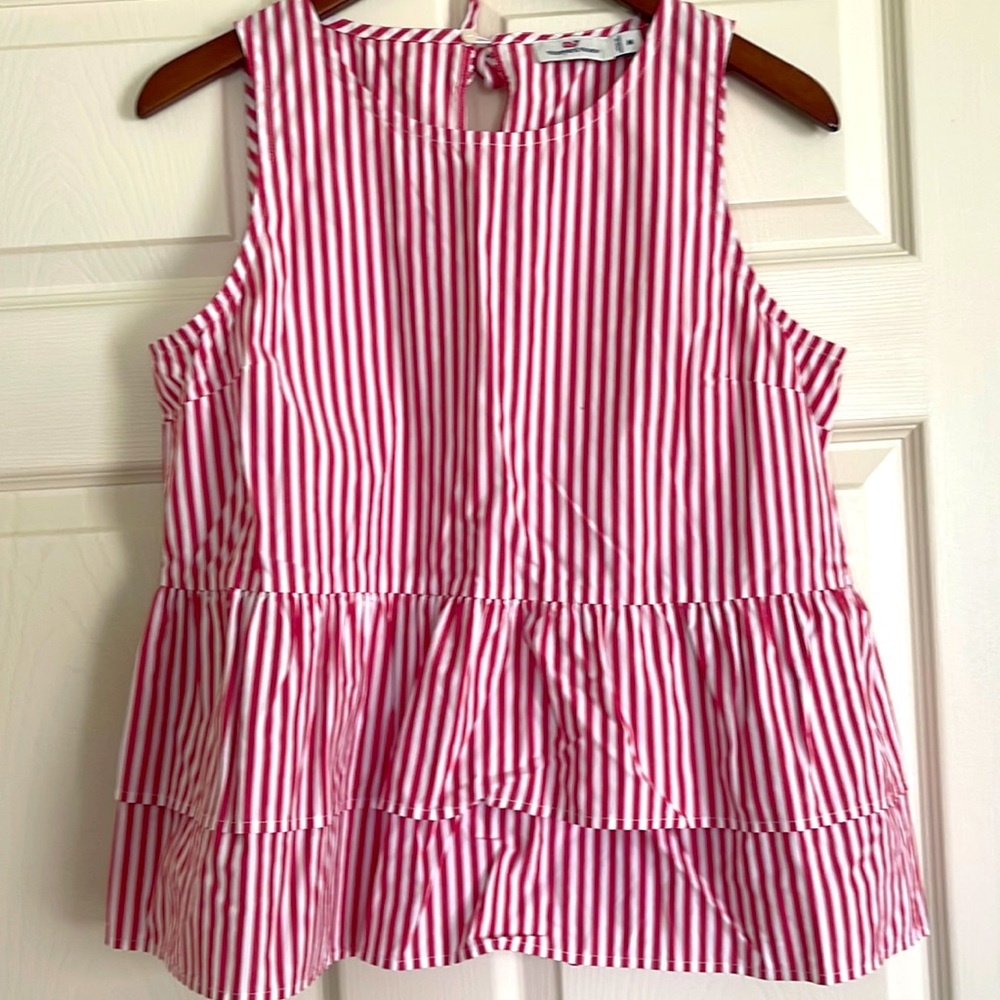 Red white stripes sleeveless vineyard vines top